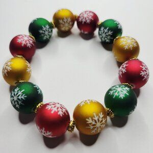 NWT Amazing Flocked Christmas Ornament Stretch Bracelet Red Green Gold Christmas